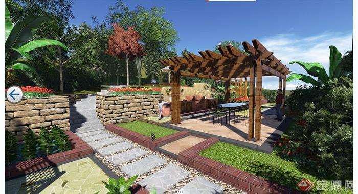 某东南亚风格别墅庭院景观规划设计CAD施工图含JPG效果图(10)