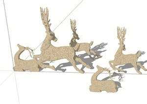 某群鹿雕塑景观小品精致设计SU(草图大师)模型