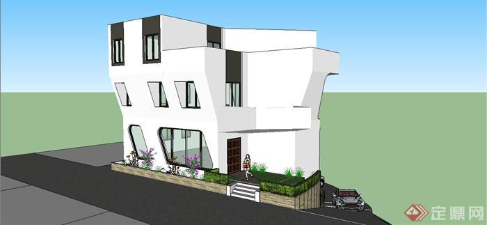 某现代风格三层独栋别墅建筑设计SU模型(4)