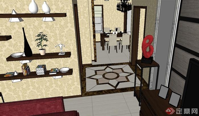 现代风格详细豪华客厅餐厅设计SU模型(5)
