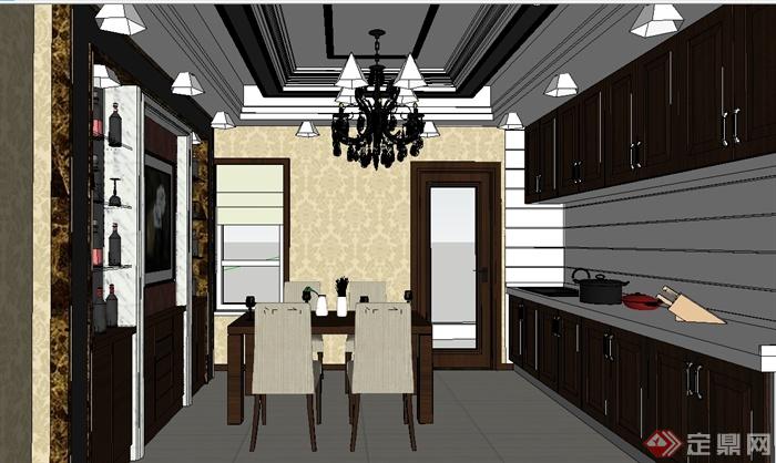 现代风格详细豪华客厅餐厅设计SU模型(4)