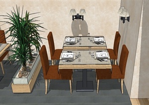 西餐厅室内空间设计SU(草图大师)模型