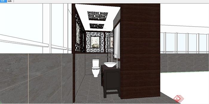 某现代中式风格住宅卫生间装饰设计SU模型(1)