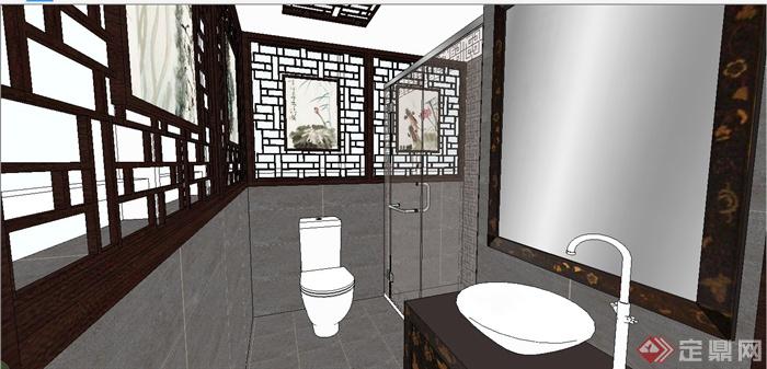 某现代中式风格住宅卫生间装饰设计SU模型(2)