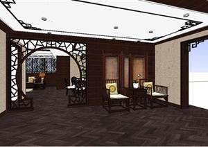 某精美现代中式风格客厅餐厅室内装饰设计SU(草图大师)模型