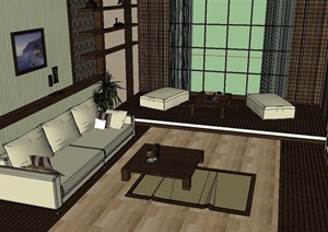 现代风格详细客厅装饰设计SU(草图大师)模型