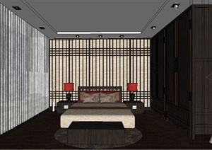 某现代中式风格小户型住宅室内装饰设计SU(草图大师)模型