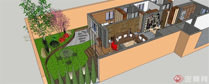某简约欧式风格住宅空间装饰设计SU模型含花园(5)