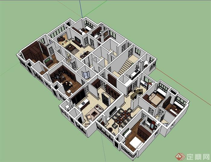 某中欧风格混搭室内家装室内设计SU模型(2)