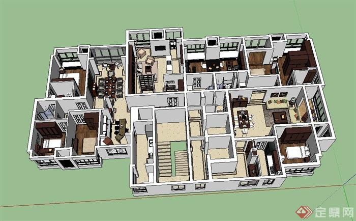 某中欧风格混搭室内家装室内设计SU模型(3)