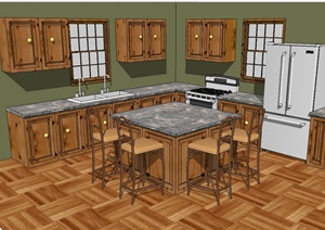 现代风格室内厨房空间设施设计SU(草图大师)模型