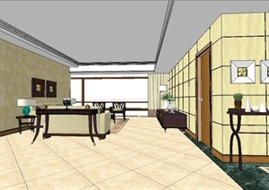 某现代中式风格住宅室内装潢设计SU(草图大师)模型