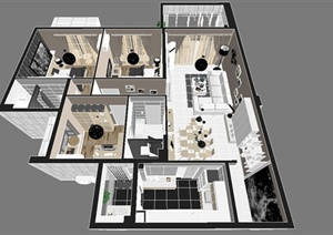 某现代风格大户型住宅室内装饰设计SU(草图大师)模型