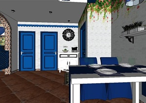 某地中海风格客厅餐厅室内装饰设计SU(草图大师)模型
