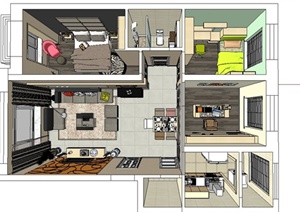 某简约现代风格住宅室内装潢设计SU(草图大师)模型