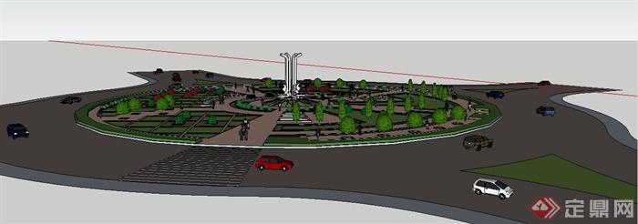 简约现代交通绿岛广场设计su模型(2)