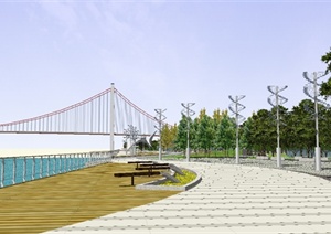 某现代风格滨江公园广场景观设计SU(草图大师)模型