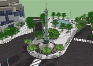 欧式喷泉小广场景观及建筑设计SU(草图大师)模型