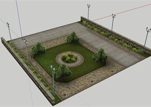 某现代风格公园部分景观设计SU(草图大师)模型