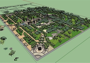 古典中式风格主题公园景观设计SU(草图大师)模型