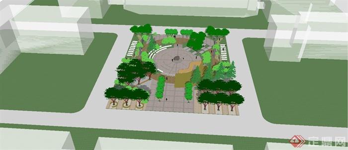 某现代简约广场景观规划设计SU模型(1)