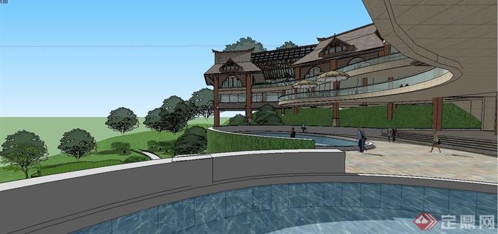 某精致东南亚风格休闲会所建筑设计SU模型(1)