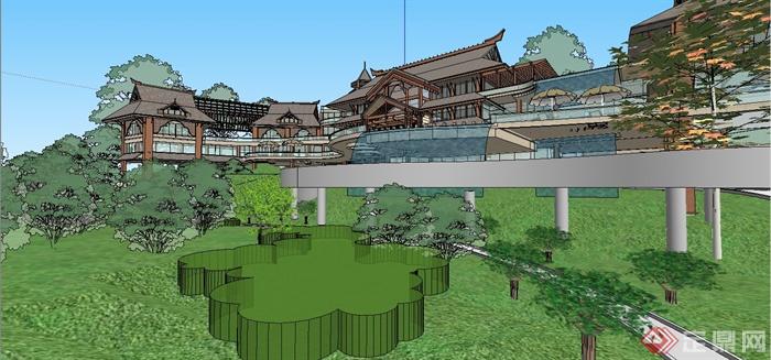 某精致东南亚风格休闲会所建筑设计SU模型(5)