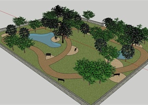 现代风格简单的小游园景观设计SU(草图大师)模型