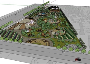 某现代风格详细休闲公园广场景观设计SU(草图大师)模型