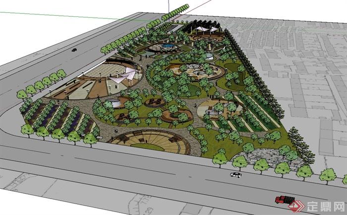 某现代风格详细休闲公园广场景观设计SU模型(1)