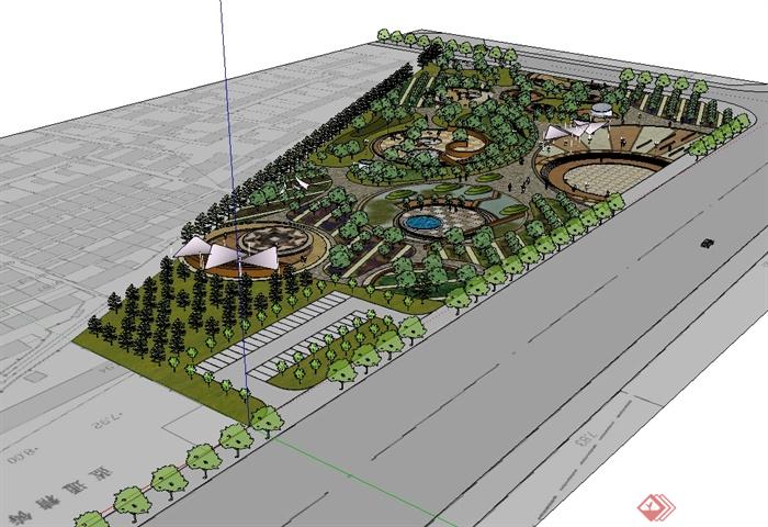 某现代风格详细休闲公园广场景观设计SU模型(3)