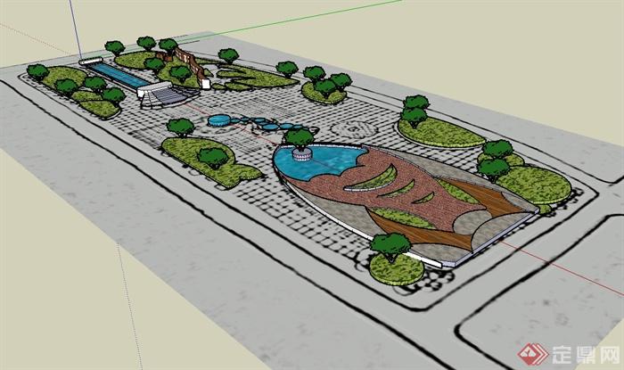 某现代风格详细完整的公园广场景观设计SU模型(1)