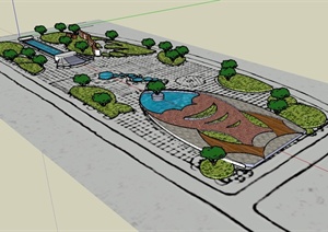 某现代风格详细完整的公园广场景观设计SU(草图大师)模型