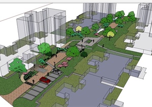 现代风格简单的住宅中庭景观设计SU(草图大师)模型