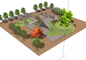 某现代风格独特详细的公园广场景观设计SU(草图大师)模型