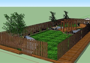 现代木质庭院景观设计SU(草图大师)模型