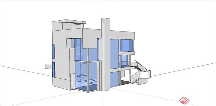 现代简洁别墅建筑设计SU模型(1)