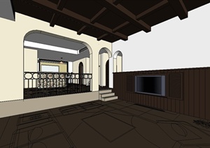 某现代风格两层别墅室内空间设计SU(草图大师)模型