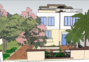 现代别墅及庭院设计SU(草图大师)模型