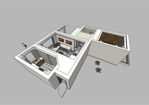 现代风格小户型住宅室内模空间设计SU(草图大师)模型