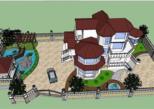 某精致欧式风格别墅庭院景观规划设计SU(草图大师)模型