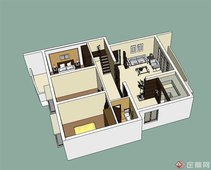 某现代风格单层住宅室内空间设计SU模型(2)