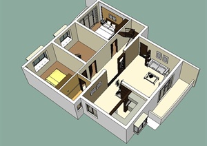 某现代风格单层住宅室内空间设计SU(草图大师)模型