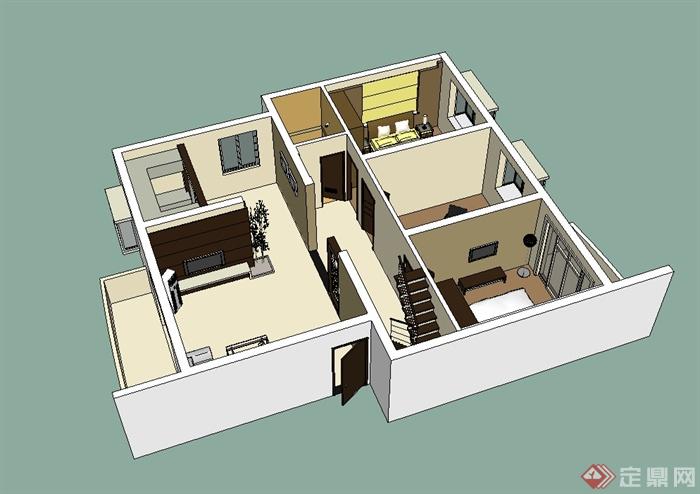 某现代风格单层住宅室内空间设计SU模型(3)