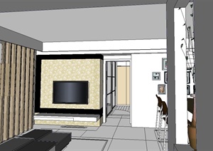 某现代风格简单不完整的室内住宅空间设计SU(草图大师)模型
