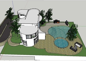 某现代风格简洁别墅庭院景观规划设计SU(草图大师)模型