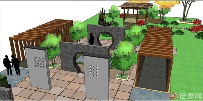 精致现代风格庭院景观规划设计SU模型(2)