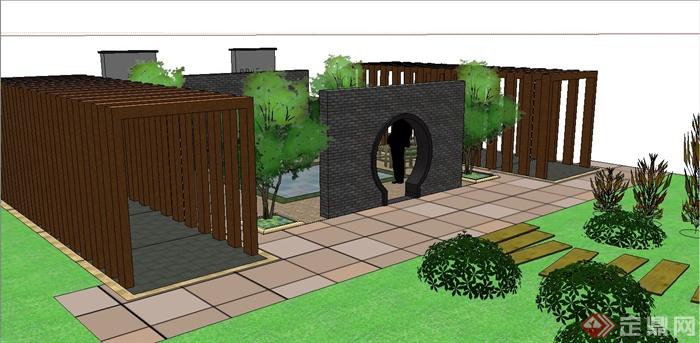 精致现代风格庭院景观规划设计SU模型(4)