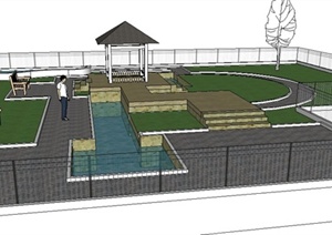 简约现代庭院环境设计SU(草图大师)模型