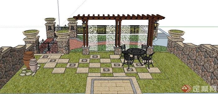 新古典风格入户花园景观设计su模型(1)